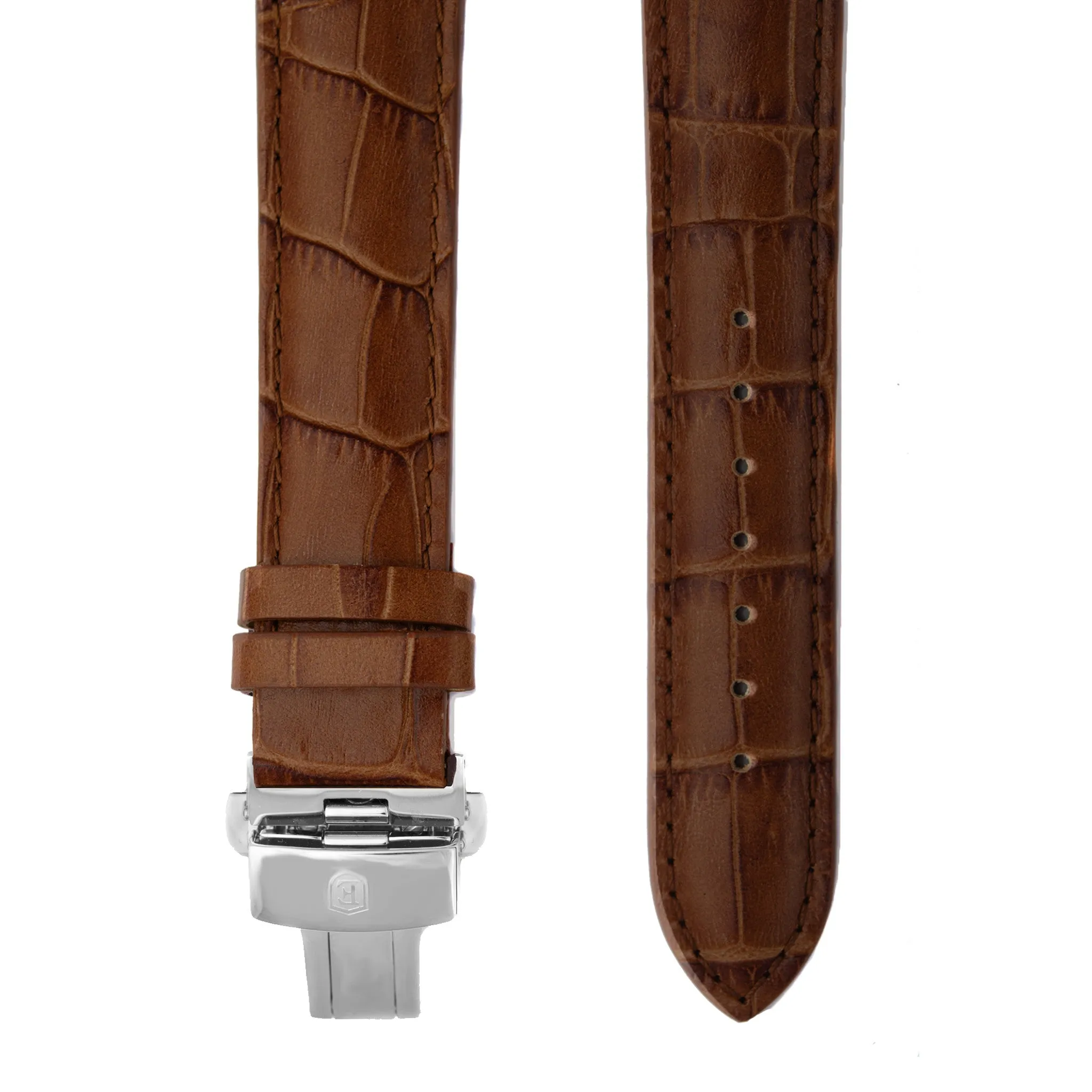 Brown Alligator Grain Leather Strap with Stainless Steel Clasp