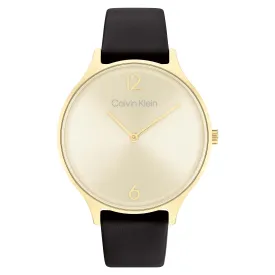 Calvin Klein Black Leather Champagne Dial Women's Watch - 25200008