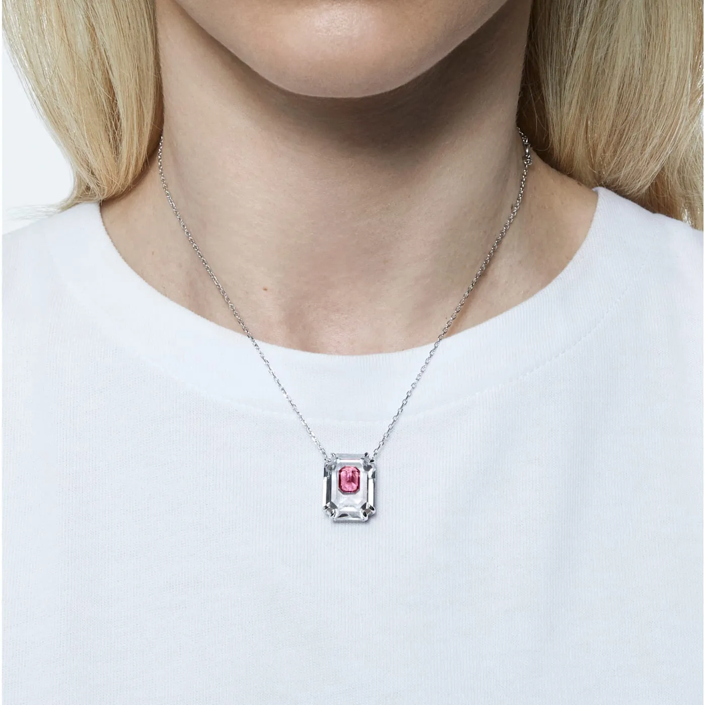 Elegant Pink Chroma Necklace - Rhodium-Plated 