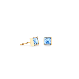 Coeur De Lion Brilliant Square Gold and Light Blue Crystal Stud Earrings