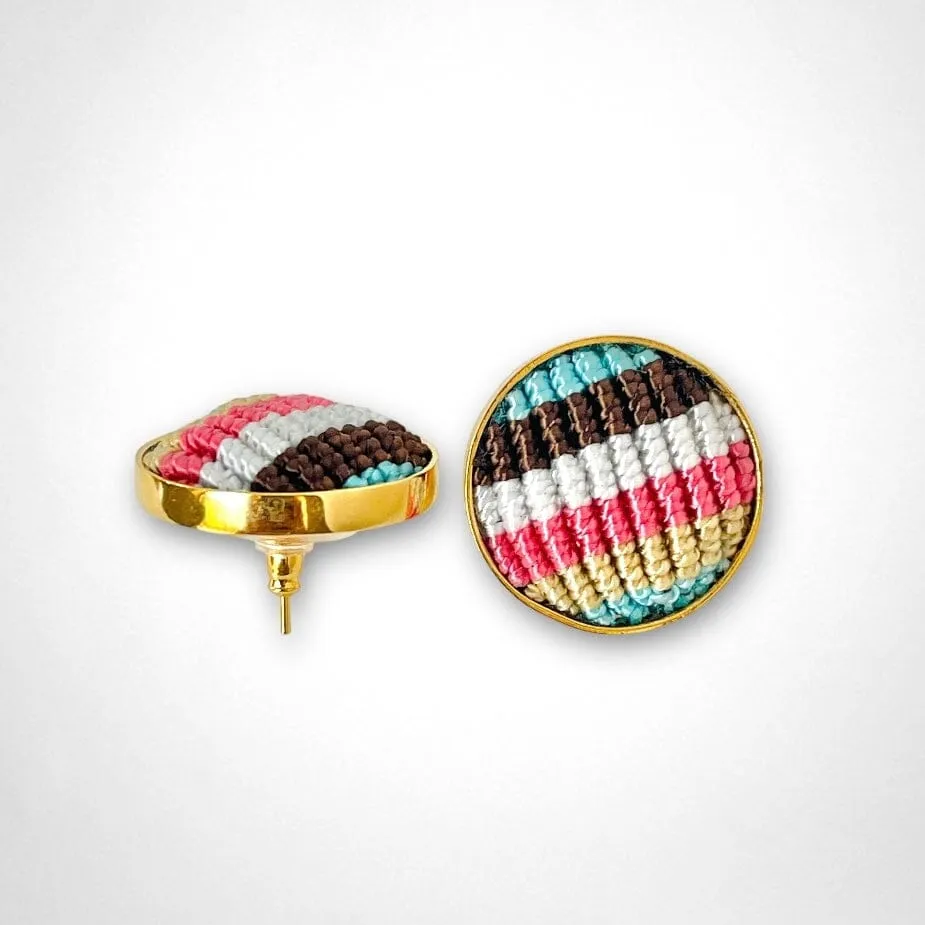 Colorful Macrame Studs | Gold Statement Earrings for Summer