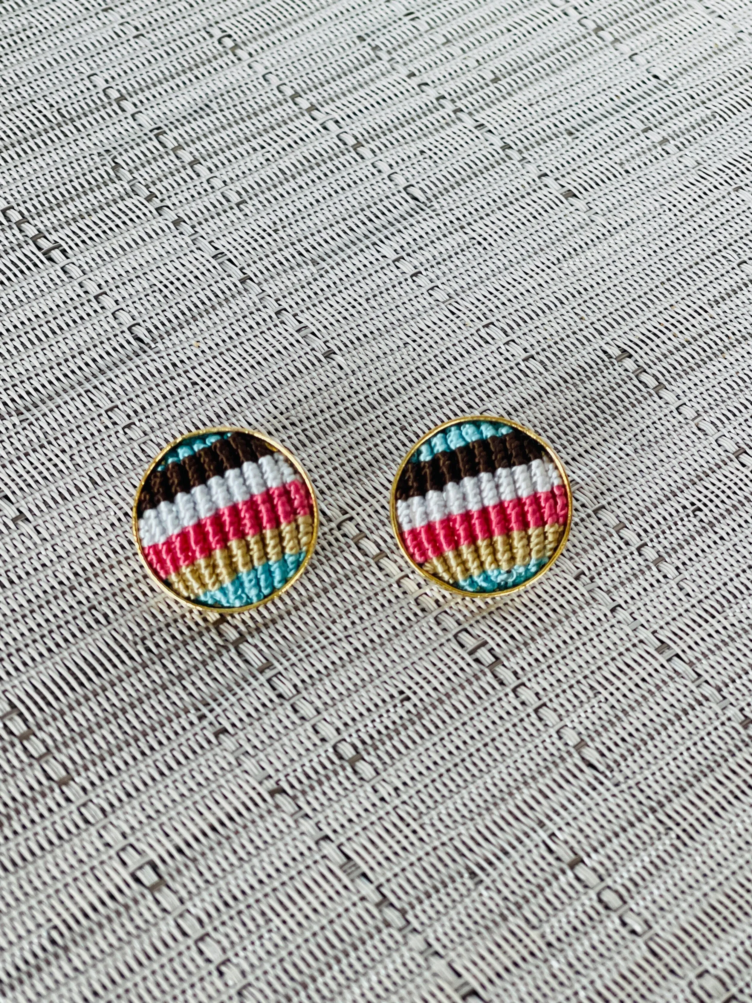 Colorful Macrame Studs | Gold Statement Earrings for Summer