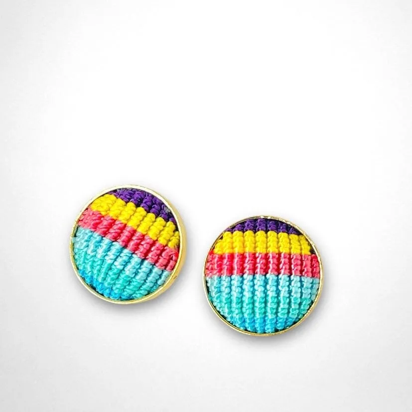 Colorful Macrame Studs | Gold Statement Earrings for Summer