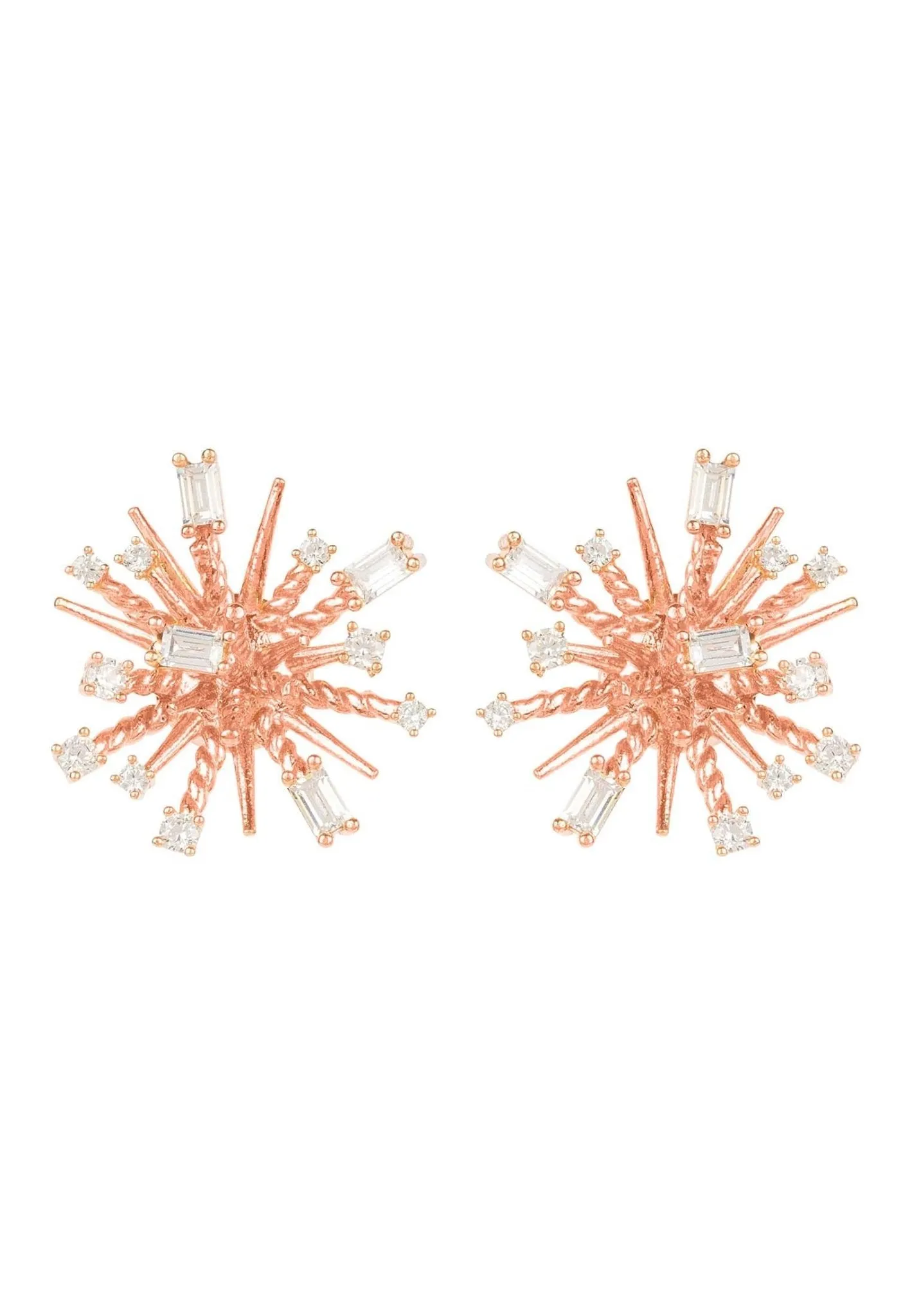 Cosmic Bang Baguette Cz Stud Earrings Rose Gold