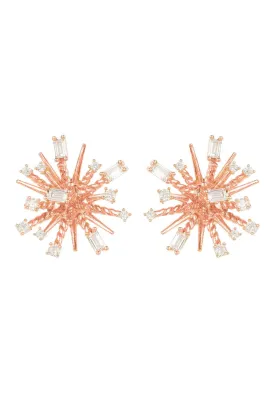 Cosmic Bang Baguette Cz Stud Earrings Rose Gold