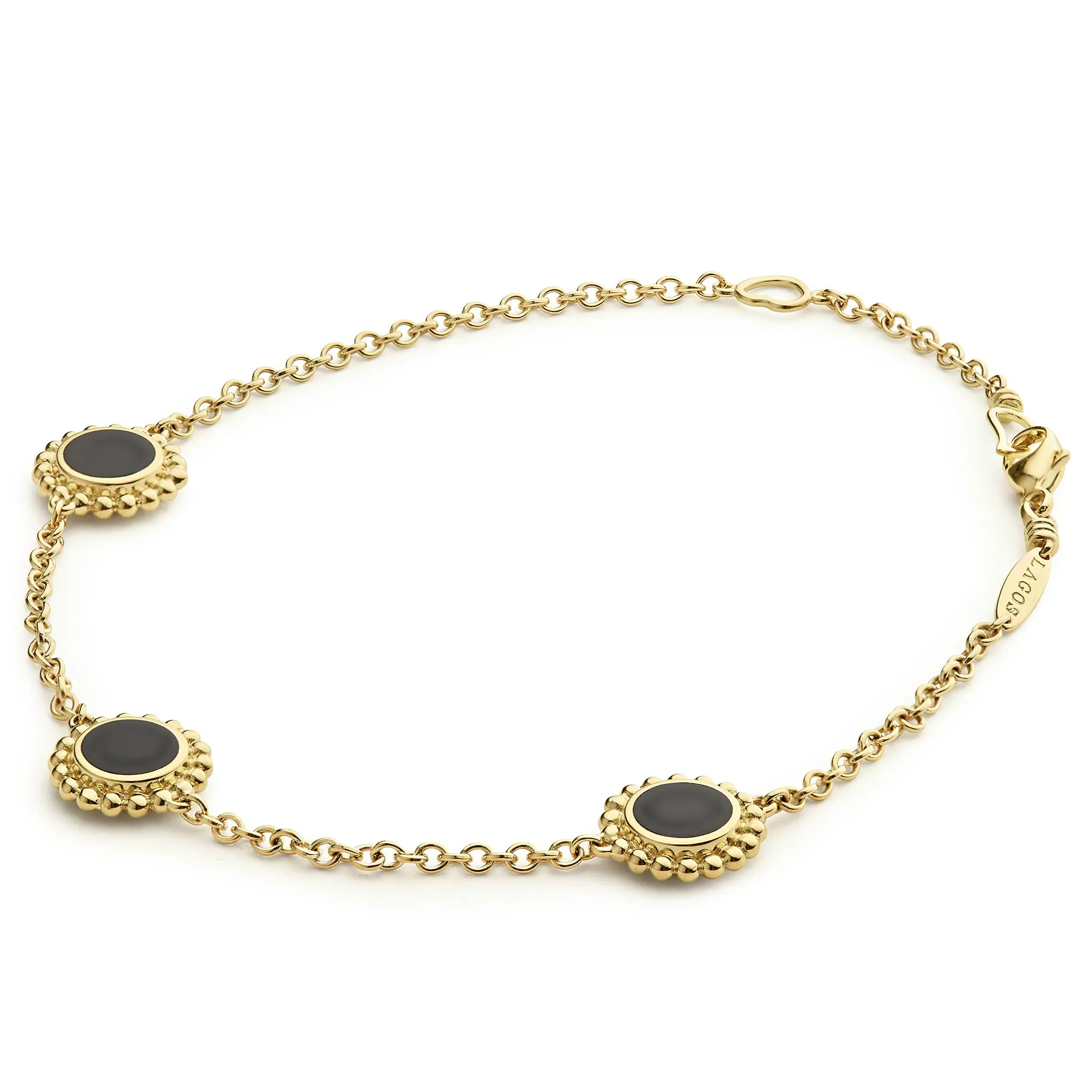 Covet Three Station Round Onyx Bracelet