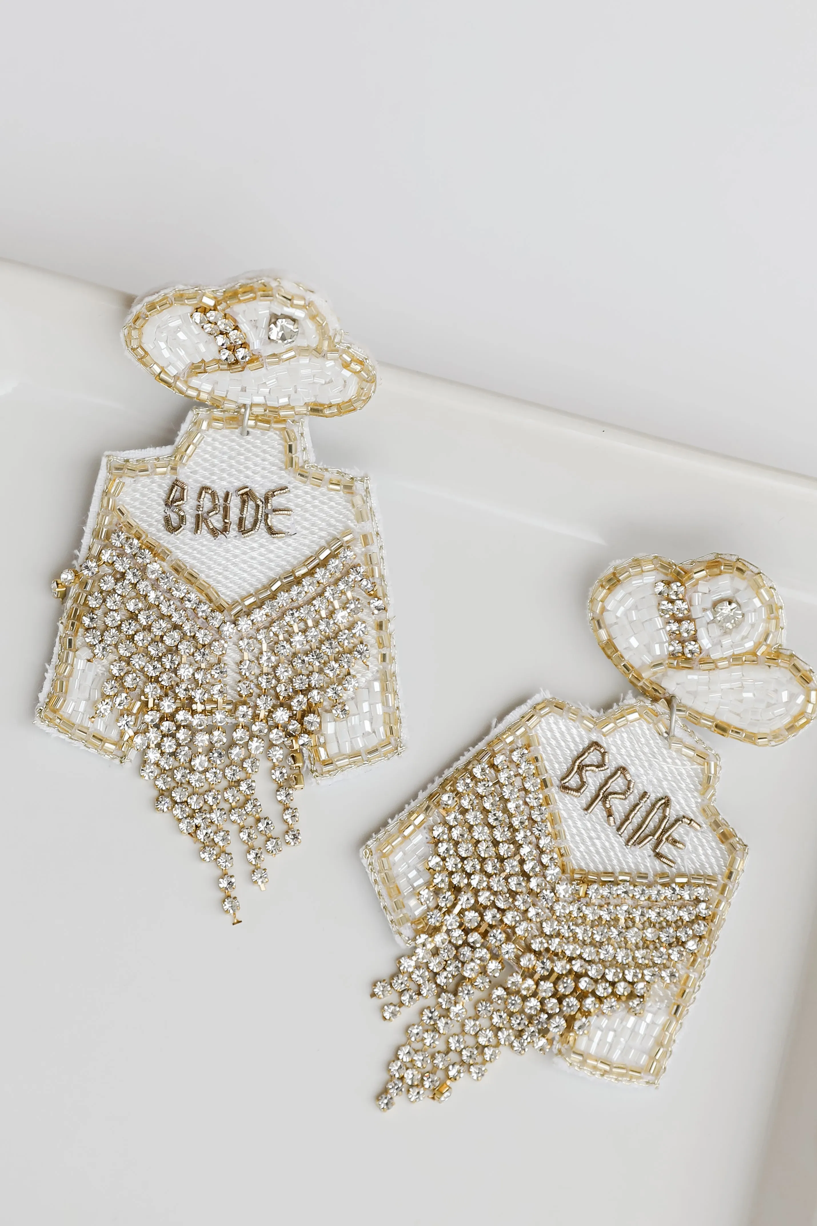 Cowgirl Bride Beaded Rhinestone Fringe Earrings