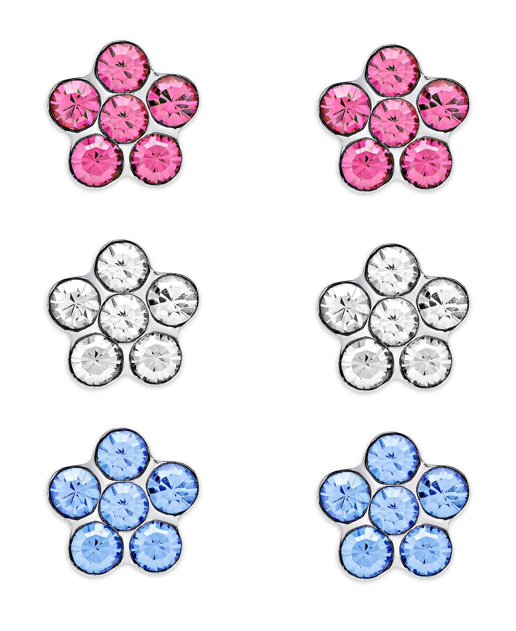 Crystal Flowers Stud Set in Sterling Silver