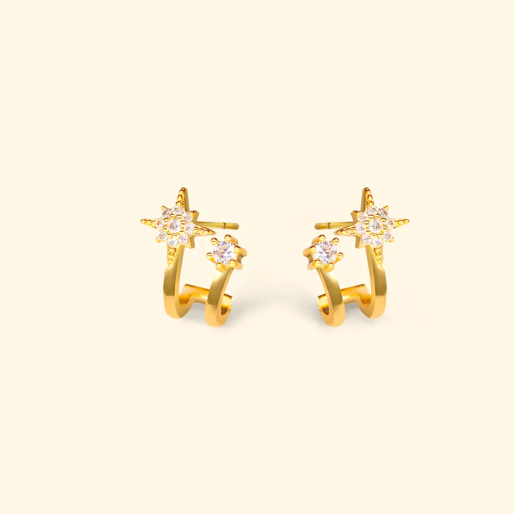 Crystal Starburst Double Bar Stud Earrings