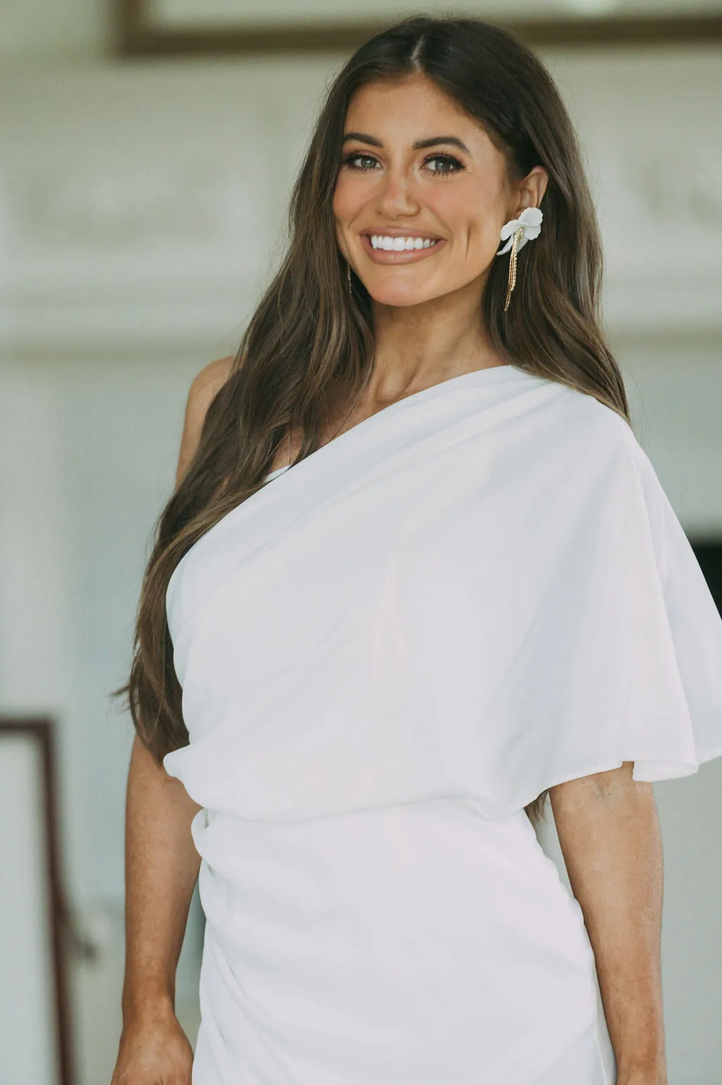 Crystal Tassel Earrings- White Floral