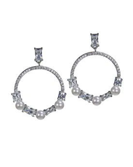 CZ and Pearl Open Circle Earrings