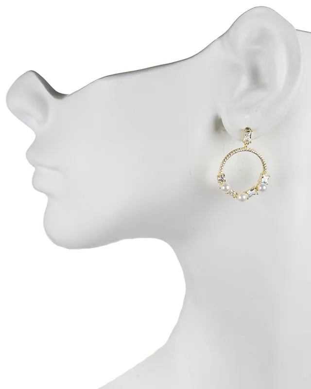 CZ and Pearl Open Circle Earrings