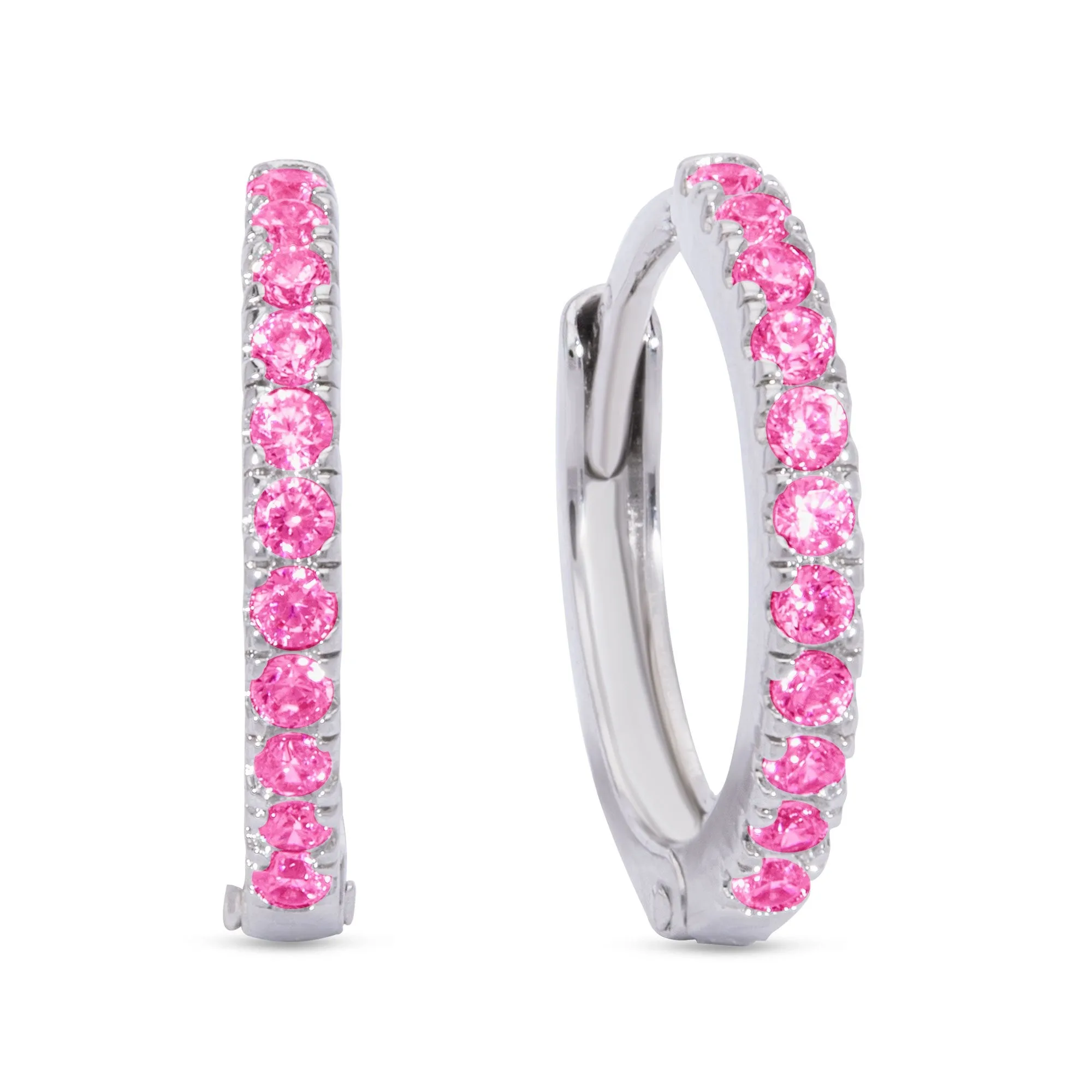 CZ Hinged Hoop Earrings - Pink