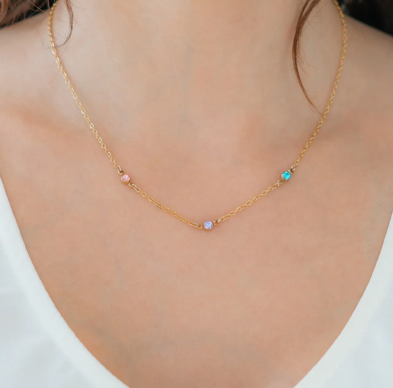 Dainty Birthstone Station Necklace