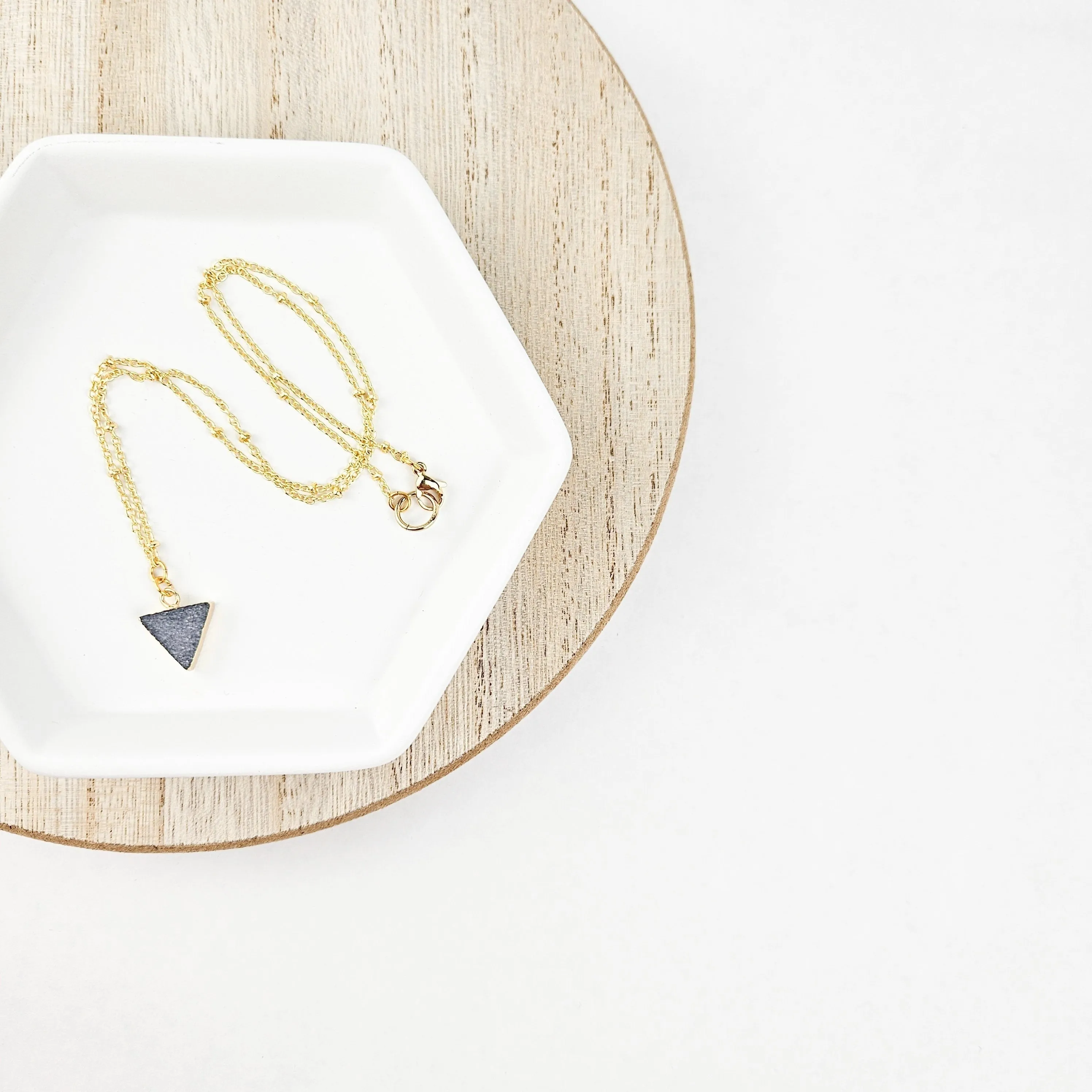 Dainty Smoky Quartz Druzy Triangle Necklace