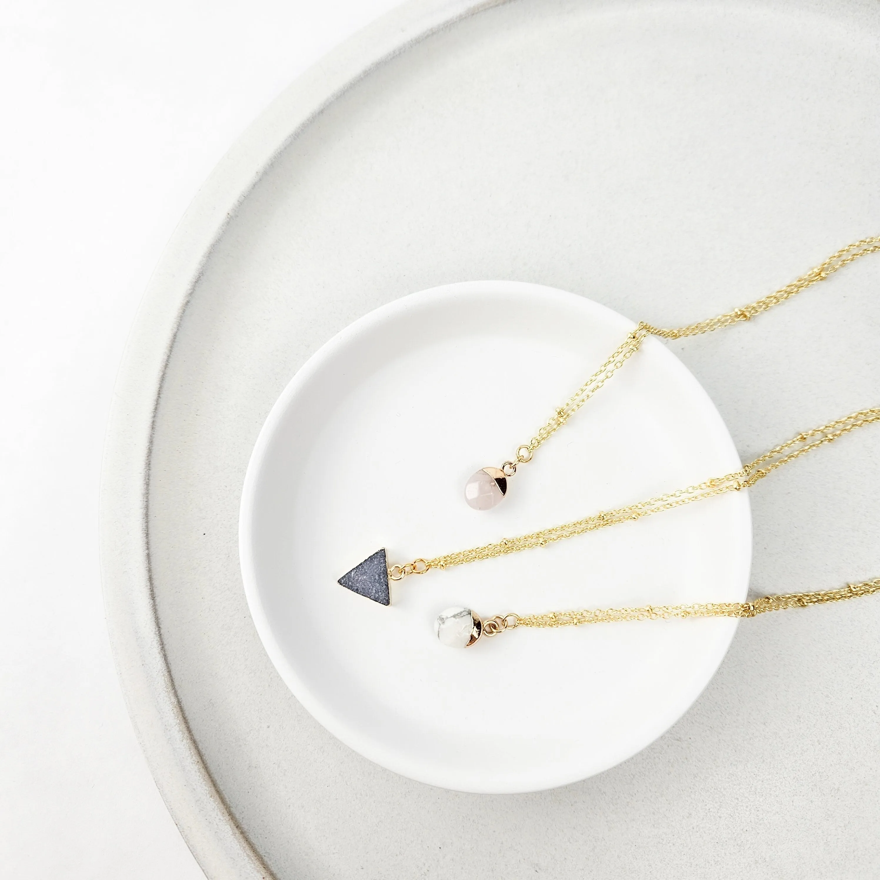 Dainty Smoky Quartz Druzy Triangle Necklace