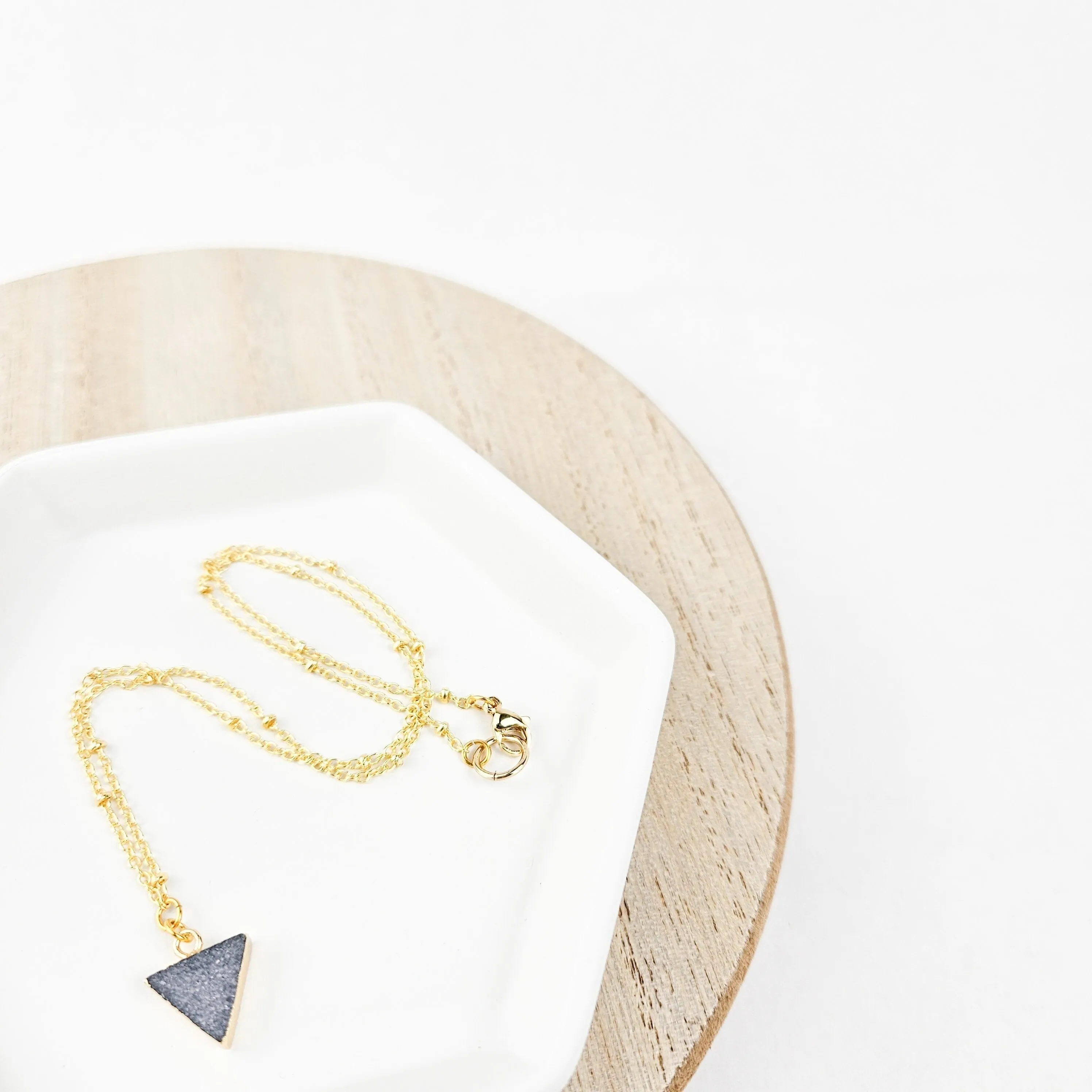 Dainty Smoky Quartz Druzy Triangle Necklace