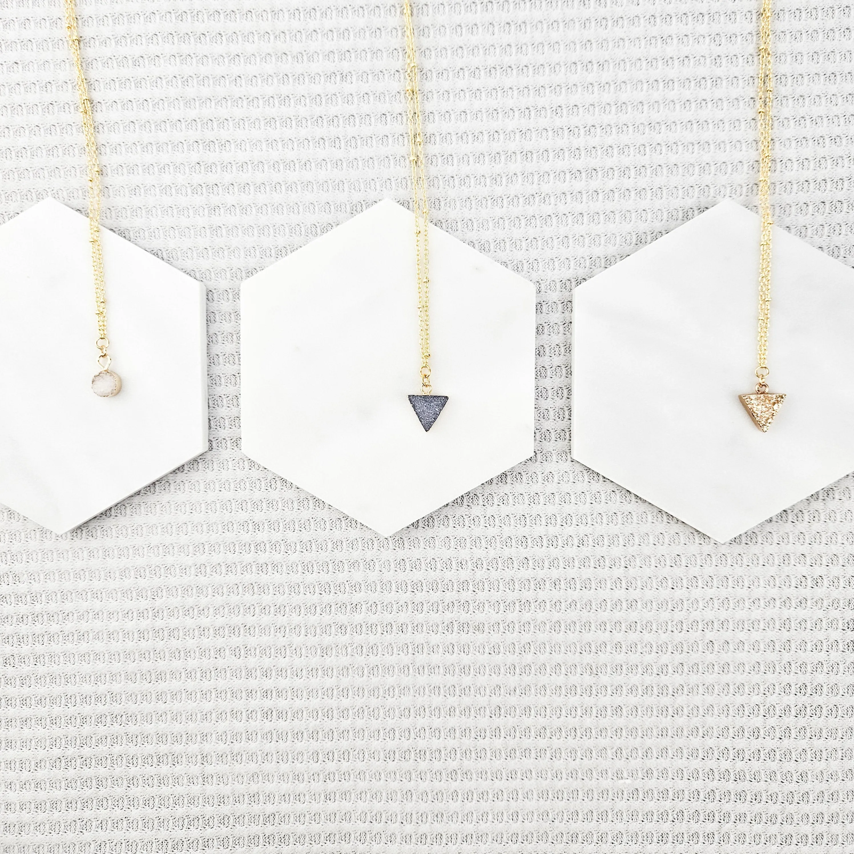 Dainty Smoky Quartz Druzy Triangle Necklace