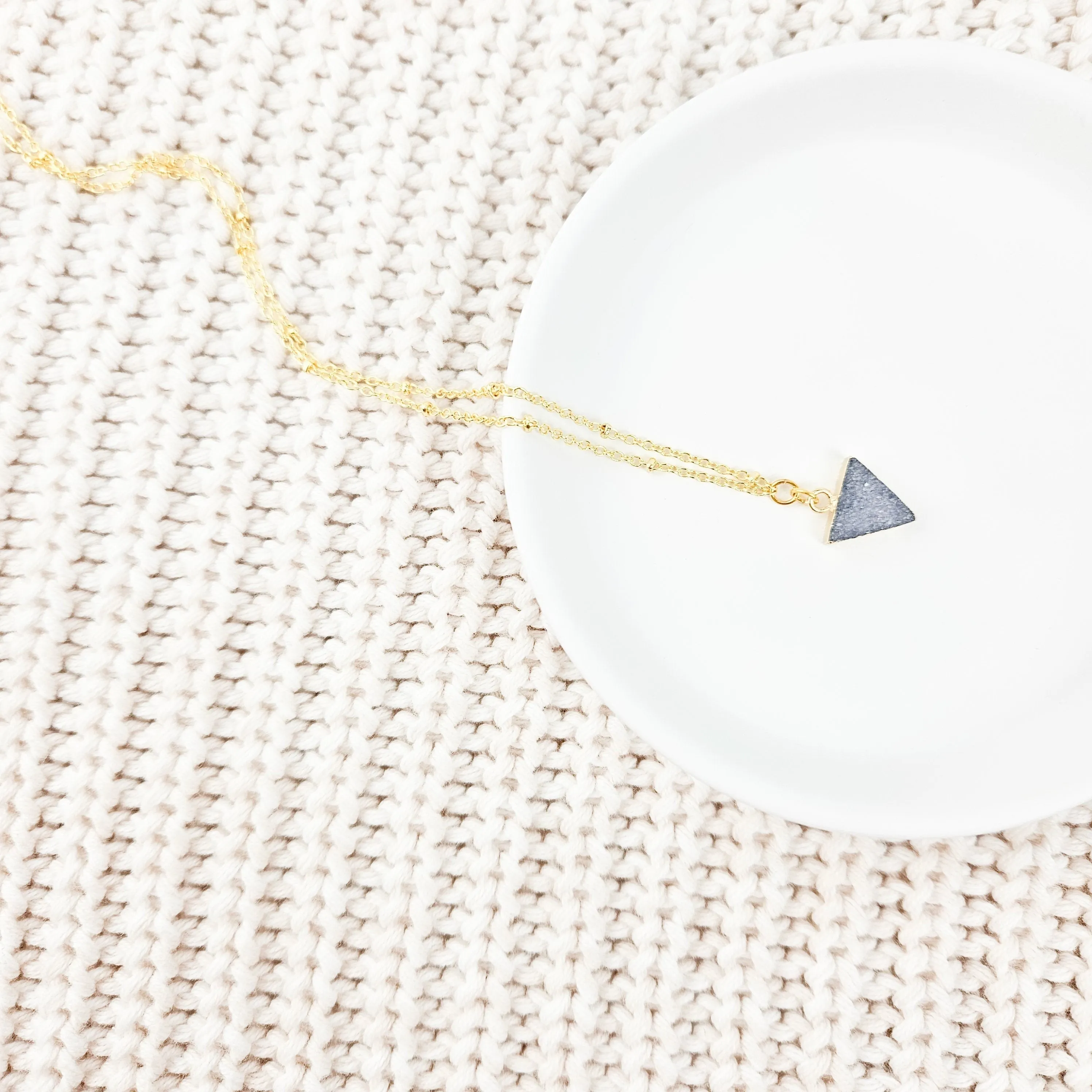 Dainty Smoky Quartz Druzy Triangle Necklace