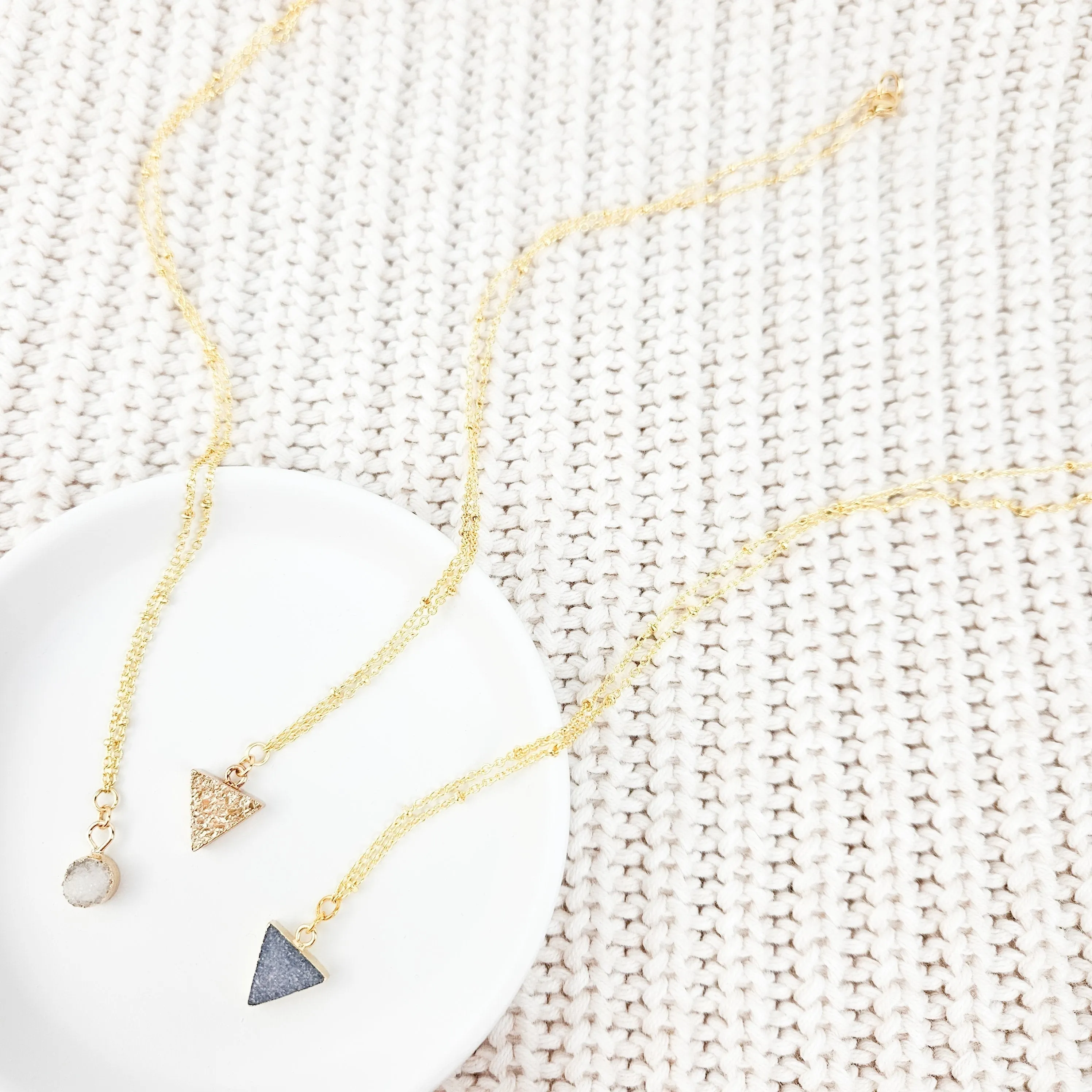 Dainty Smoky Quartz Druzy Triangle Necklace