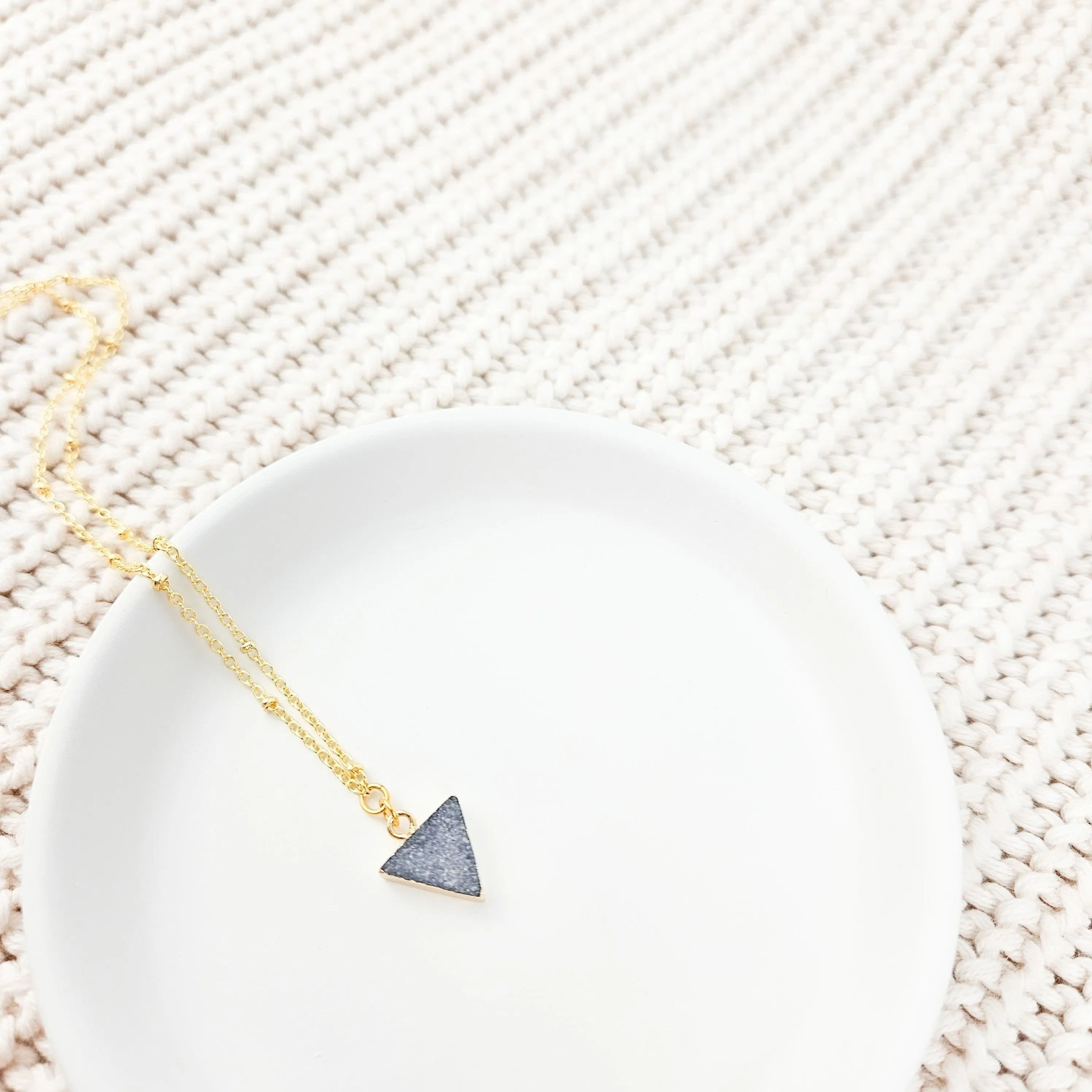 Dainty Smoky Quartz Druzy Triangle Necklace