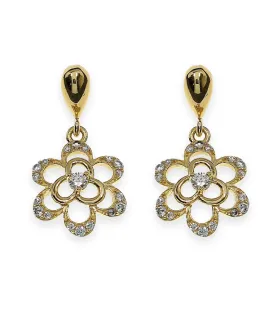 Dainty Stone Studded Gold Flower Earrings