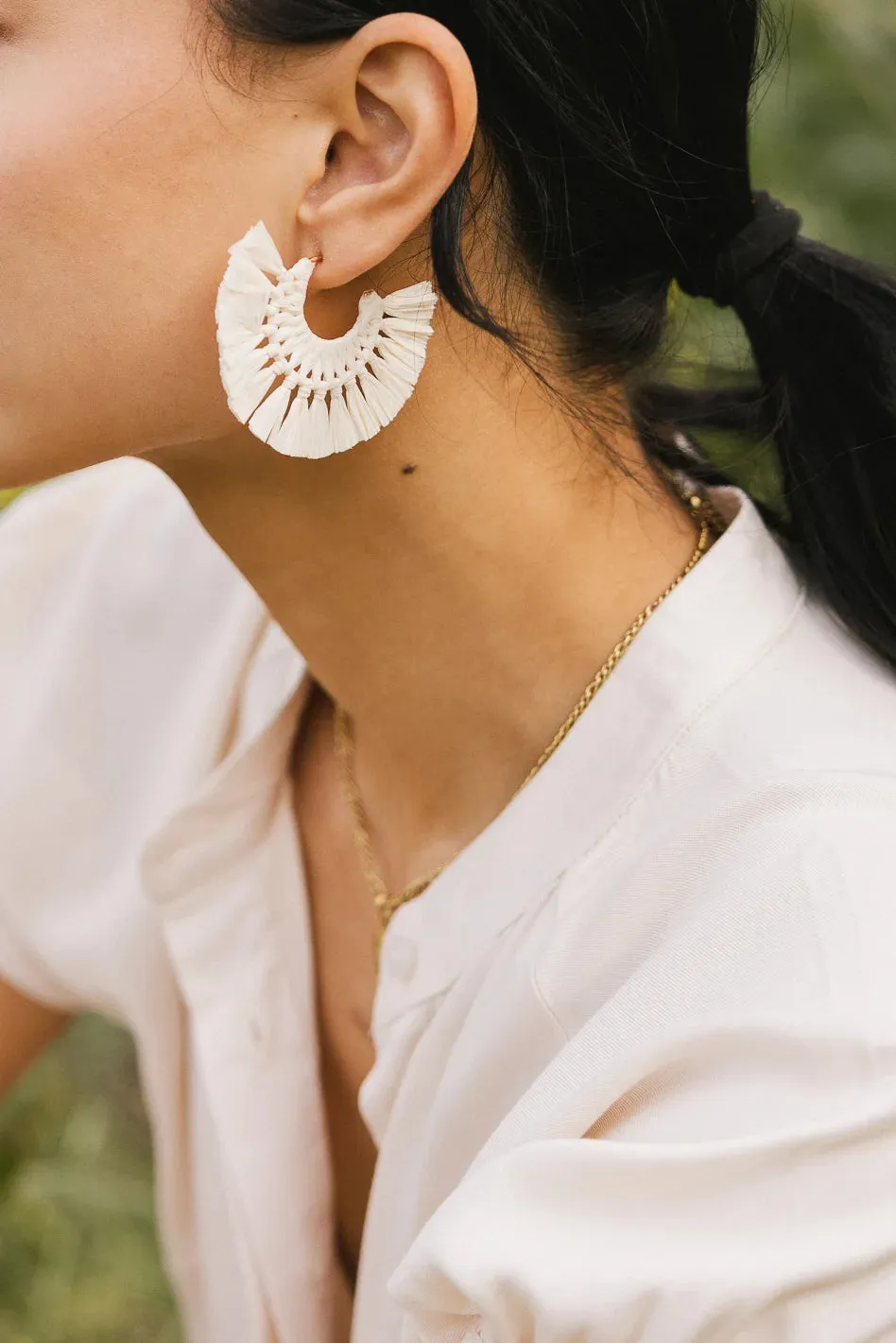 Deidre Tassel Fan Earrings in Ivory