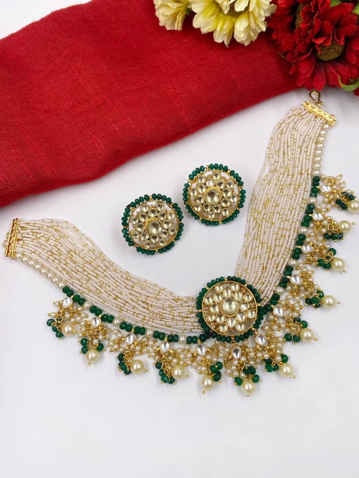 Designer Handcrafted Kundan Choker Necklace Set For Weddings By Gehna Shop