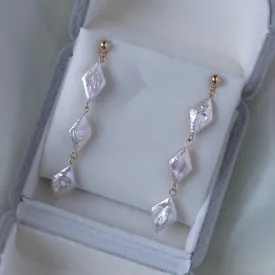 Diamond-Shaped Baroque Pearl Long Earrings