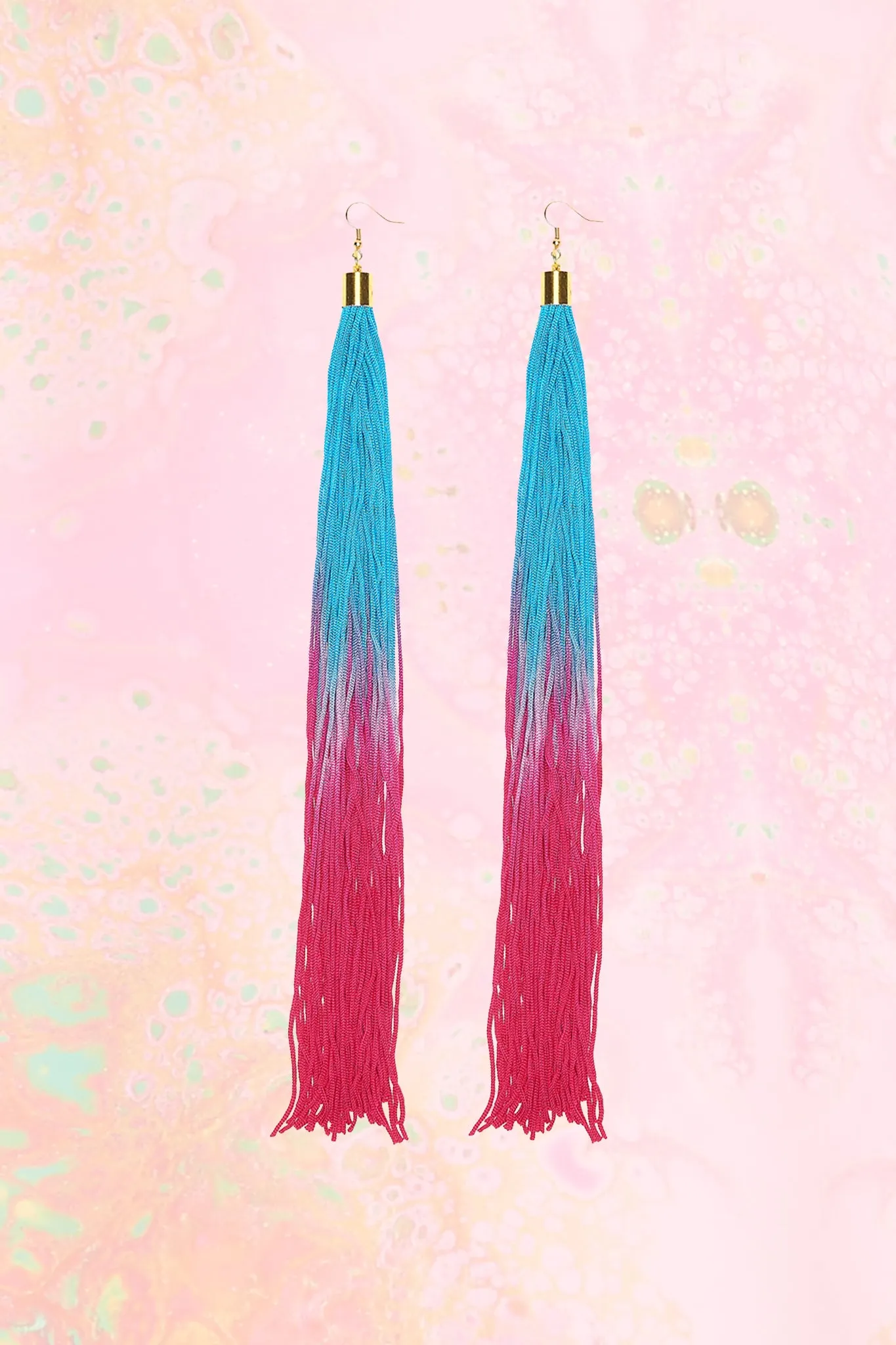 Dip Dye Tassel Earrings - Dark Pink and Turquoise