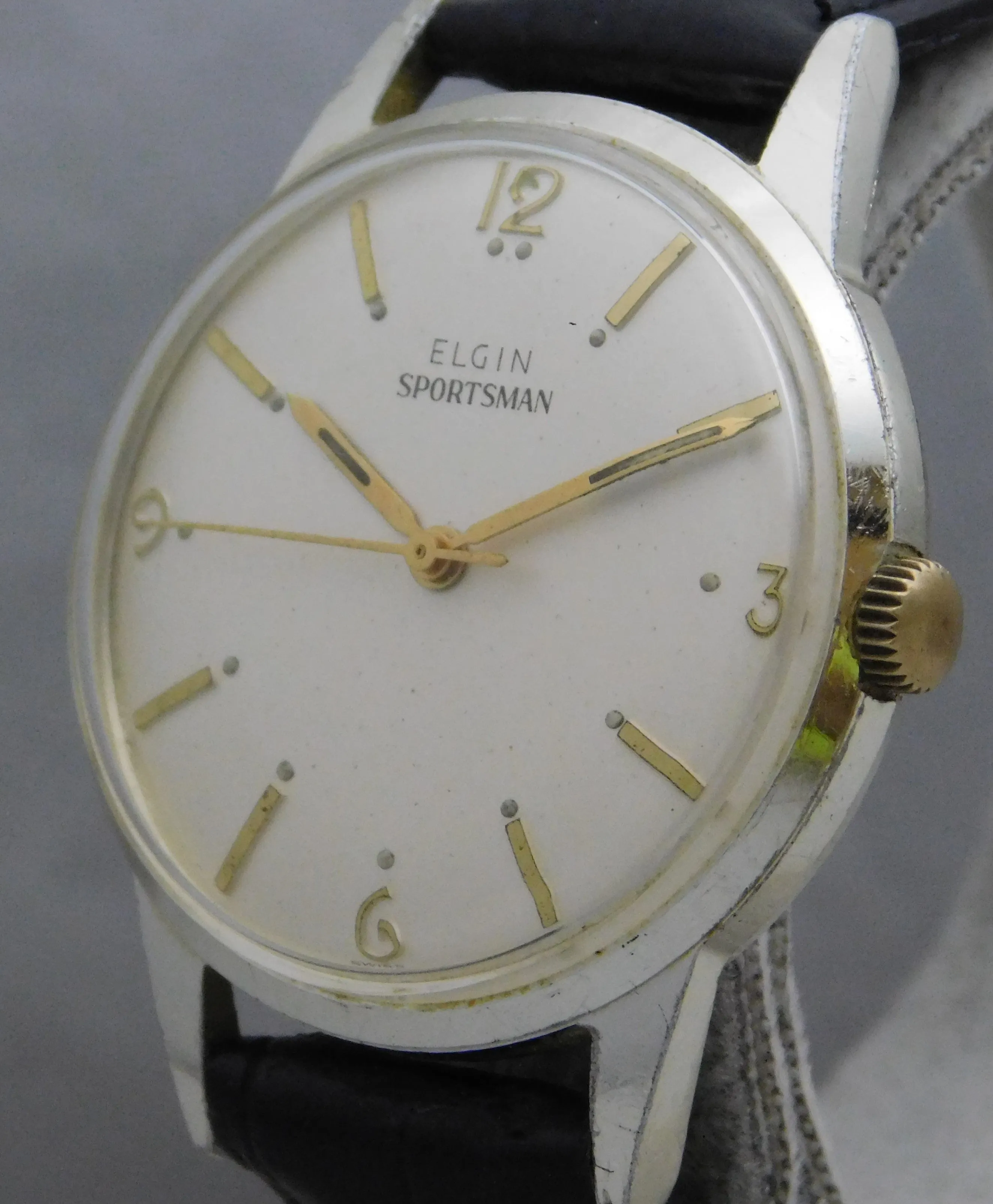 Elgin Sportsman Stainless Steel Caliber 824 Manual Wind Vintage 1950's Mens Watch....33mm