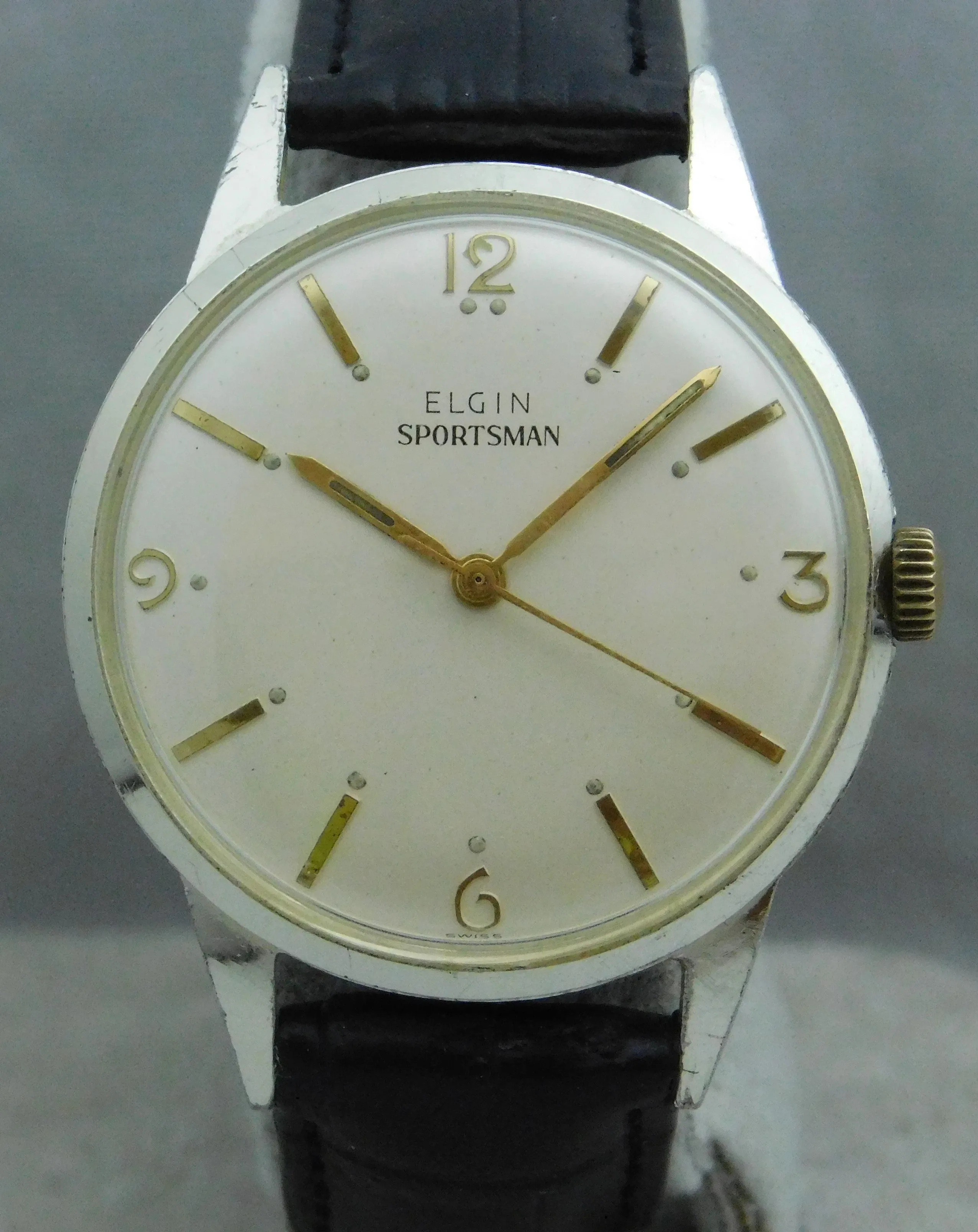 Elgin Sportsman Stainless Steel Caliber 824 Manual Wind Vintage 1950's Mens Watch....33mm