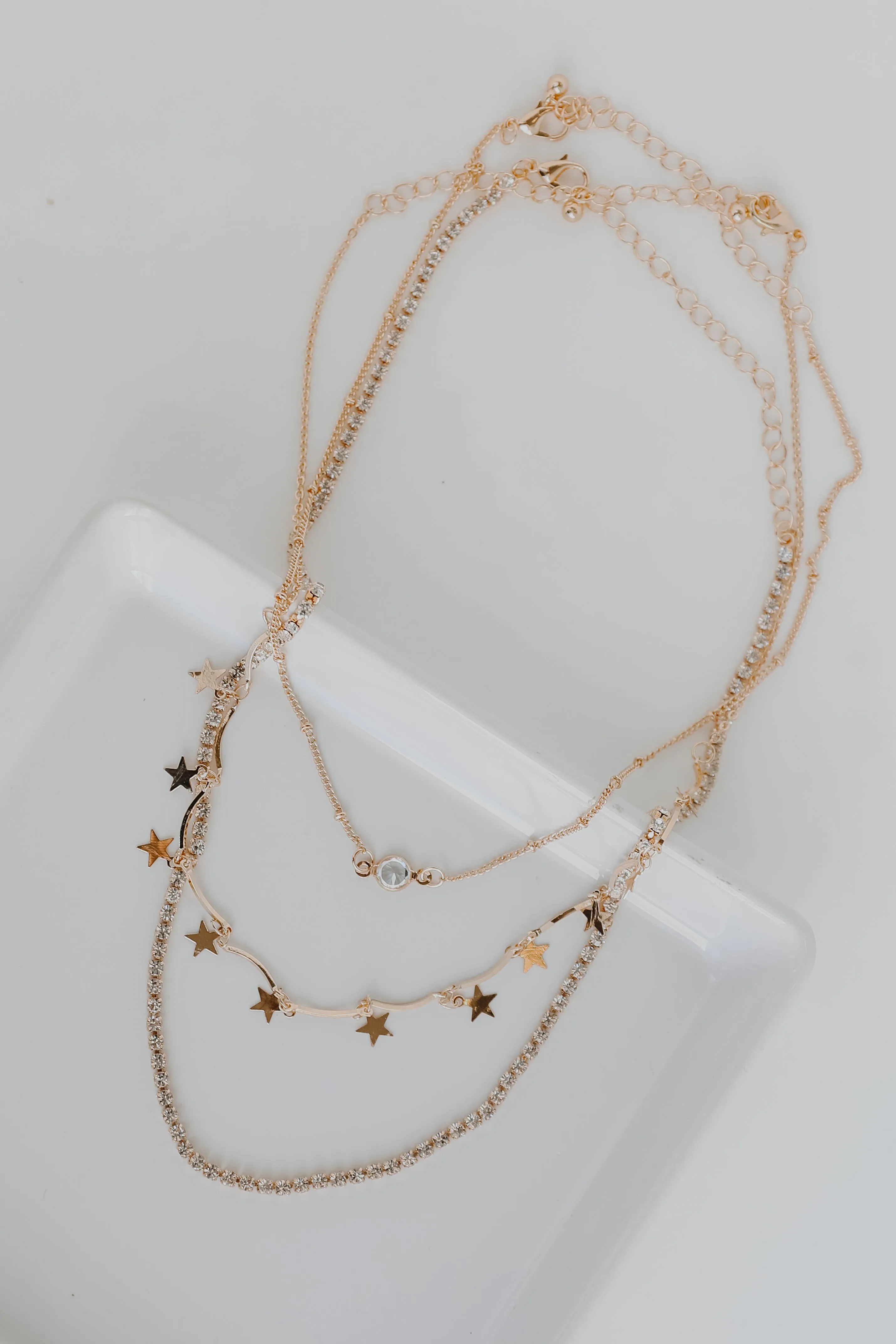 Emily Gold Star   Rhinestone Layered Necklace