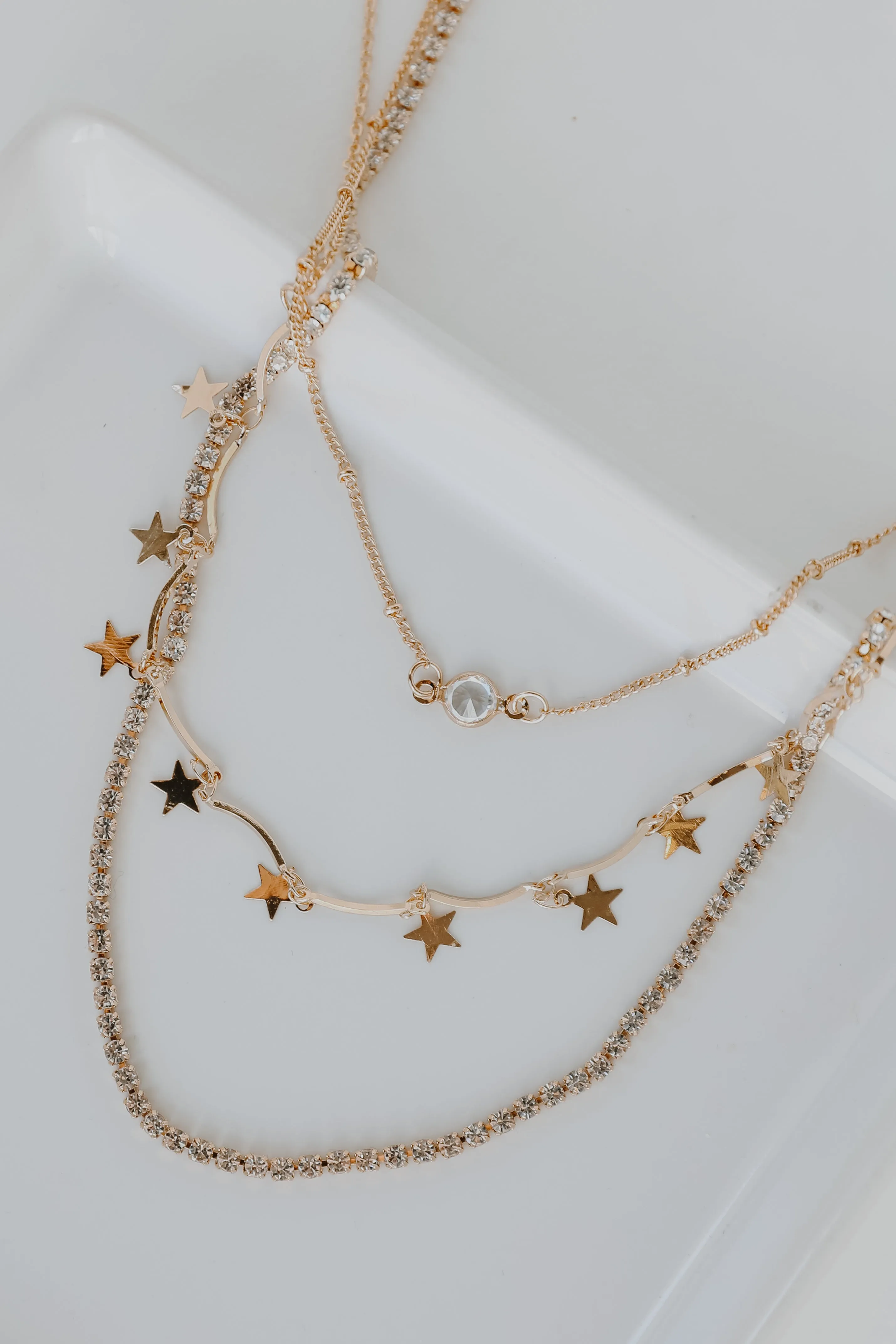 Emily Gold Star   Rhinestone Layered Necklace