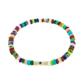 Enameled Evil Eye Slim Tube on a Multi Gemstone Bracelet