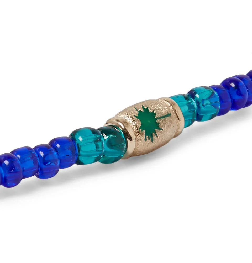 Enameled Gold Palm Tree Barrel on Beaded Bracelet