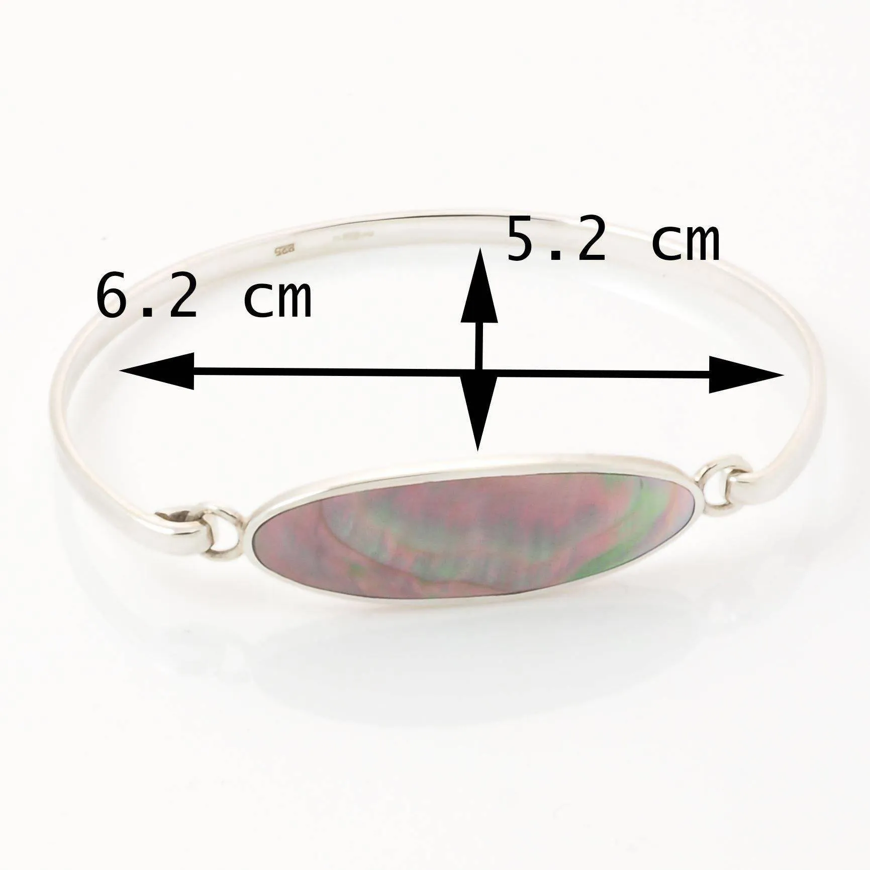 Engraved Sterling Silver Oval Abalone Stone Bangle