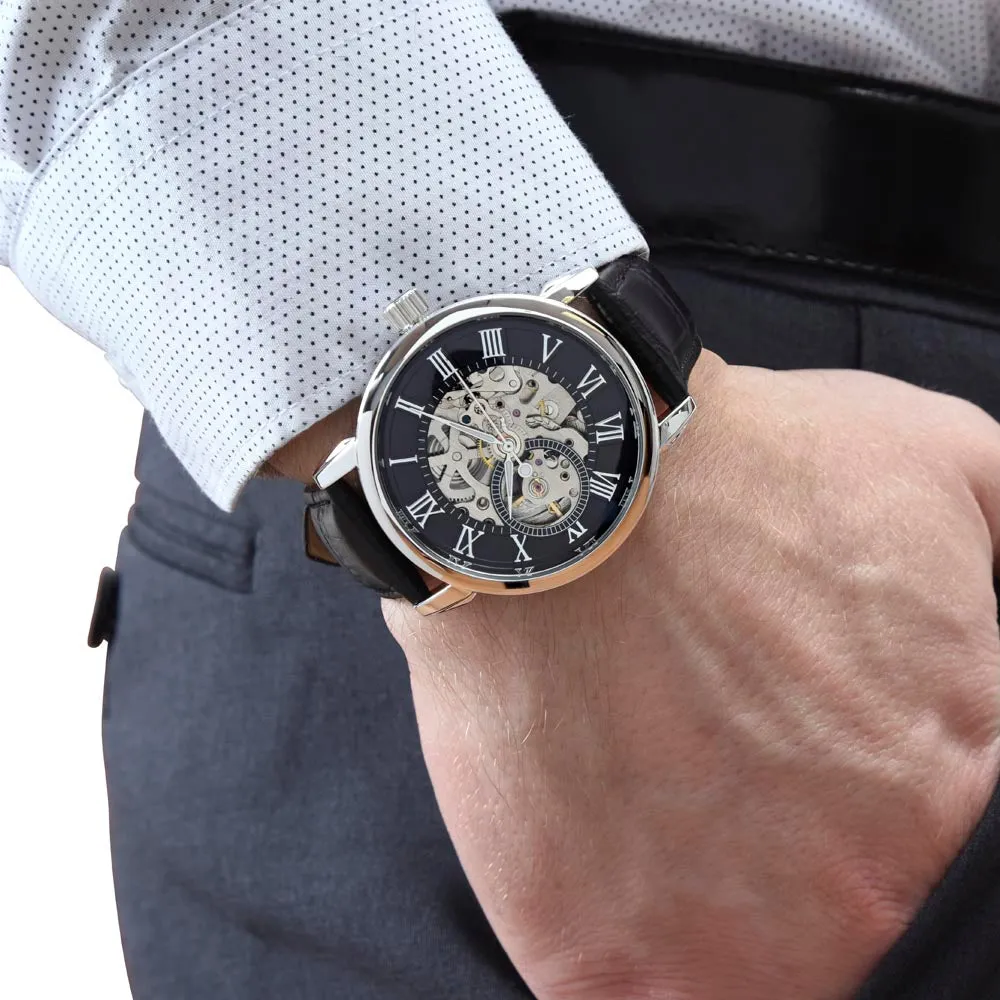 FATHER'S DAY GIFT | MEN'S BLACK GENUINE LEATHER AUTOMATIC WATCH | GREATEST DAD OF ALL TIME