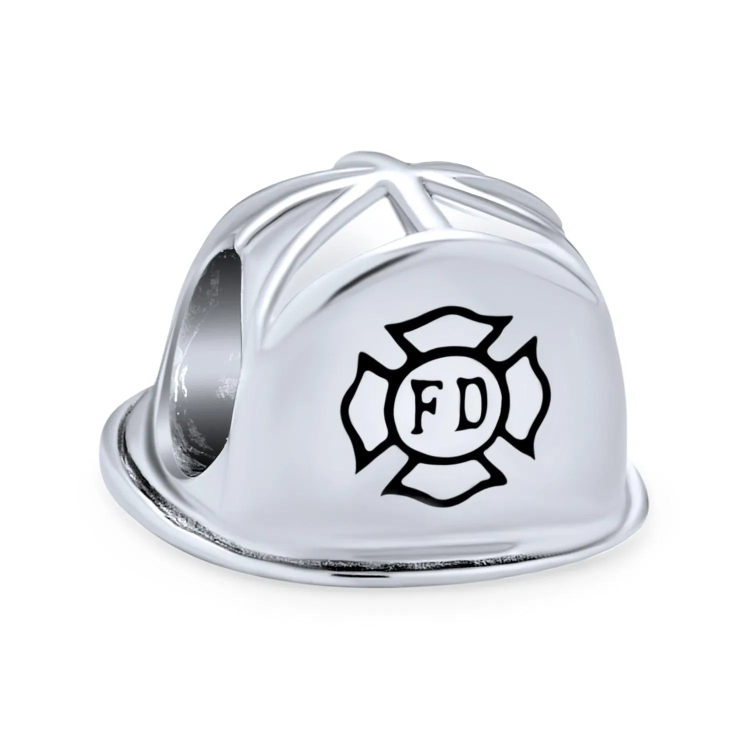 Firefighter Hat Helmet Police Officr Shield Gun Charm Bead .925 Silver