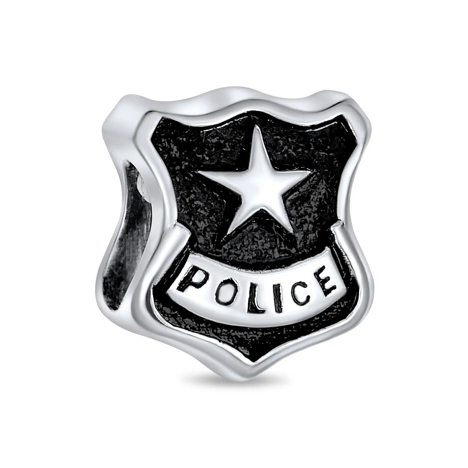 Firefighter Hat Helmet Police Officr Shield Gun Charm Bead .925 Silver