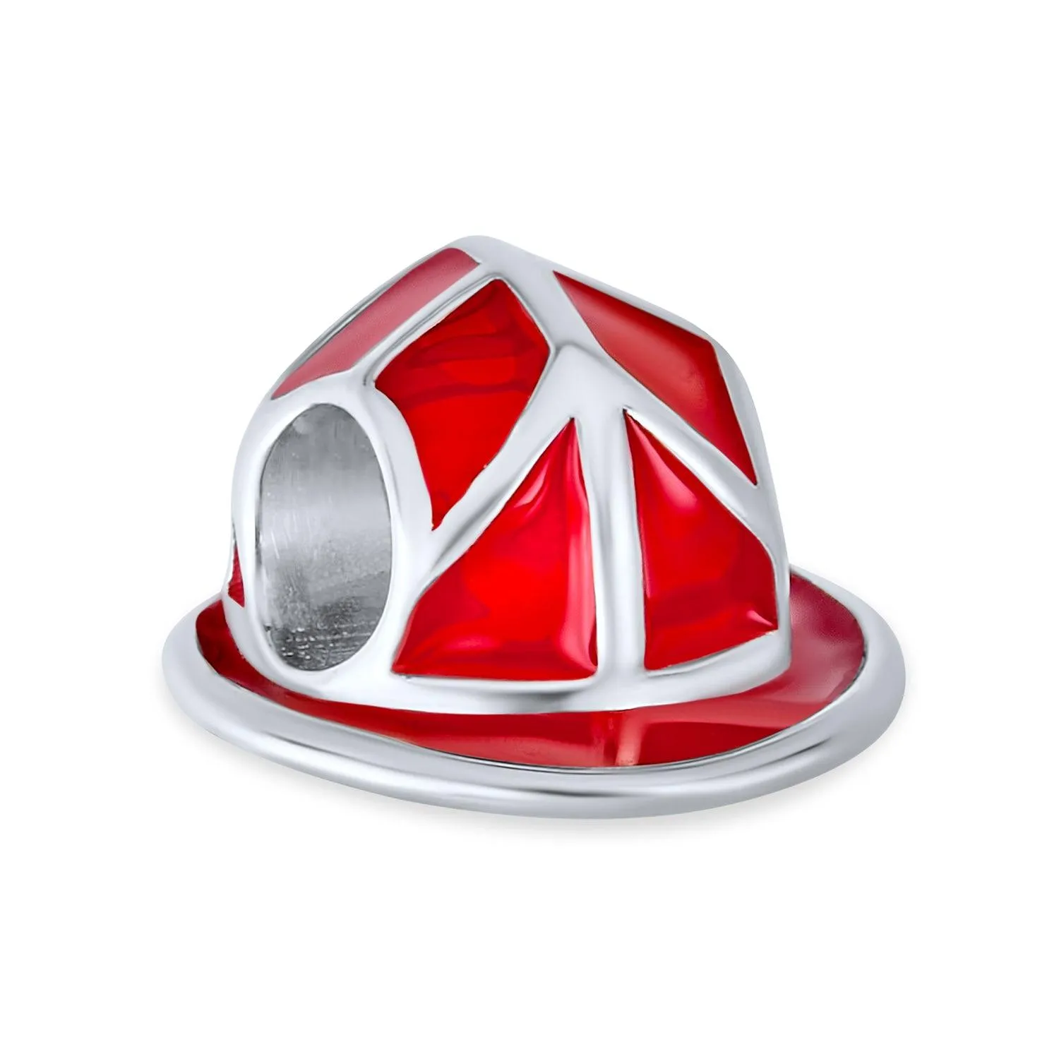 Firefighter Hat Helmet Police Officr Shield Gun Charm Bead .925 Silver