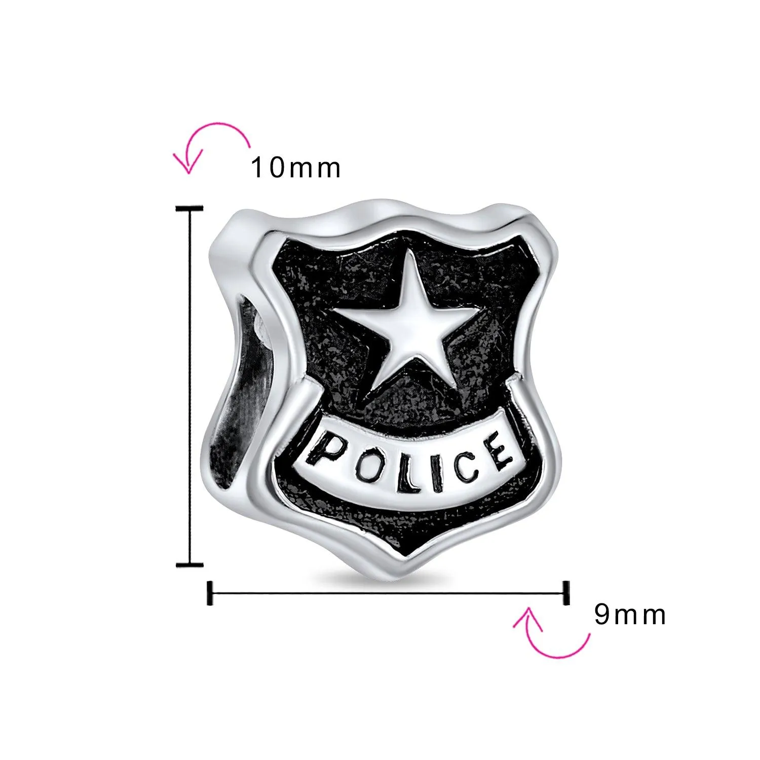 Firefighter Hat Helmet Police Officr Shield Gun Charm Bead .925 Silver