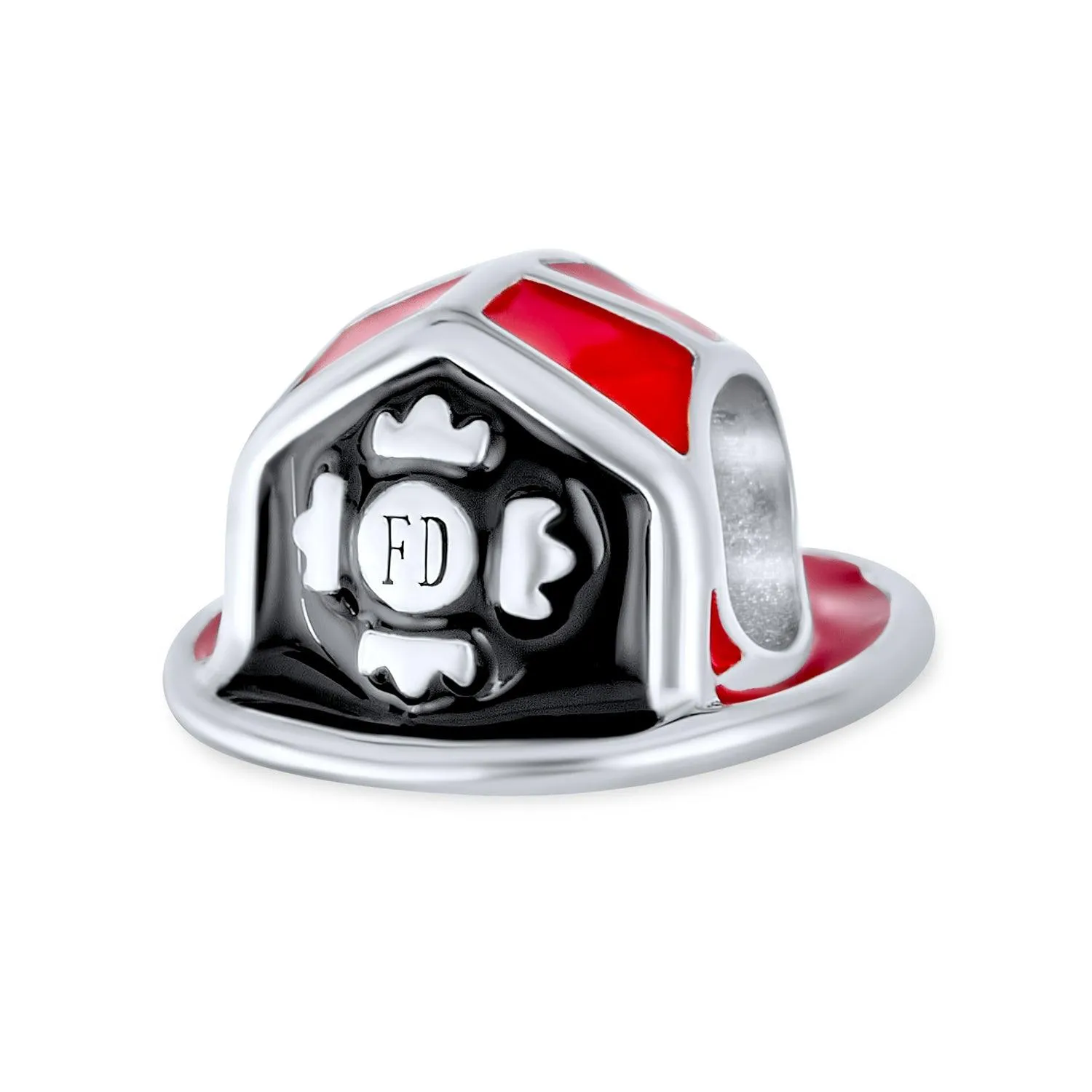 Firefighter Hat Helmet Police Officr Shield Gun Charm Bead .925 Silver