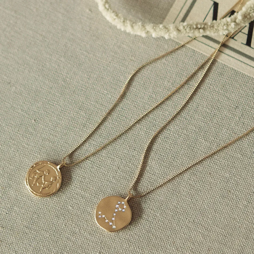 GEMINI recycled Zodiac Sign Coin Necklace, gold-plated