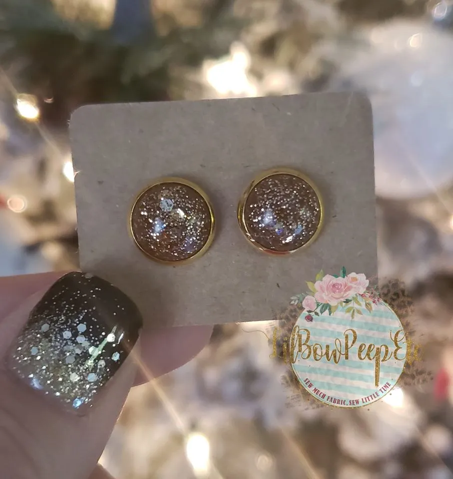 Glitter Stud Earrings 8 mm, 10 mm, and 12 mm