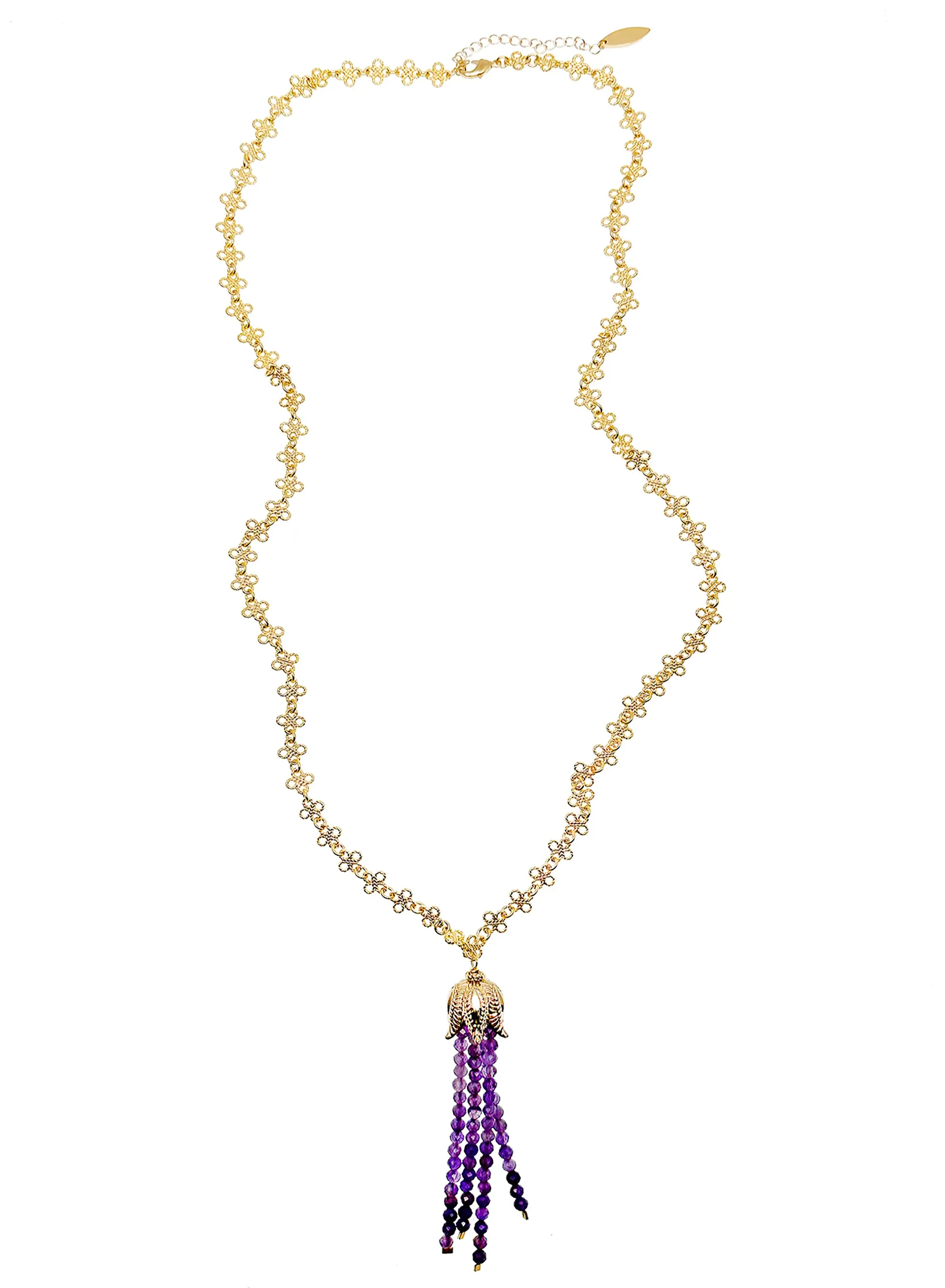 Gold Chain with Amethyst Tassel Necklace JN036