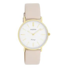 Gold coloured OOZOO watch with beige leather strap - C20393