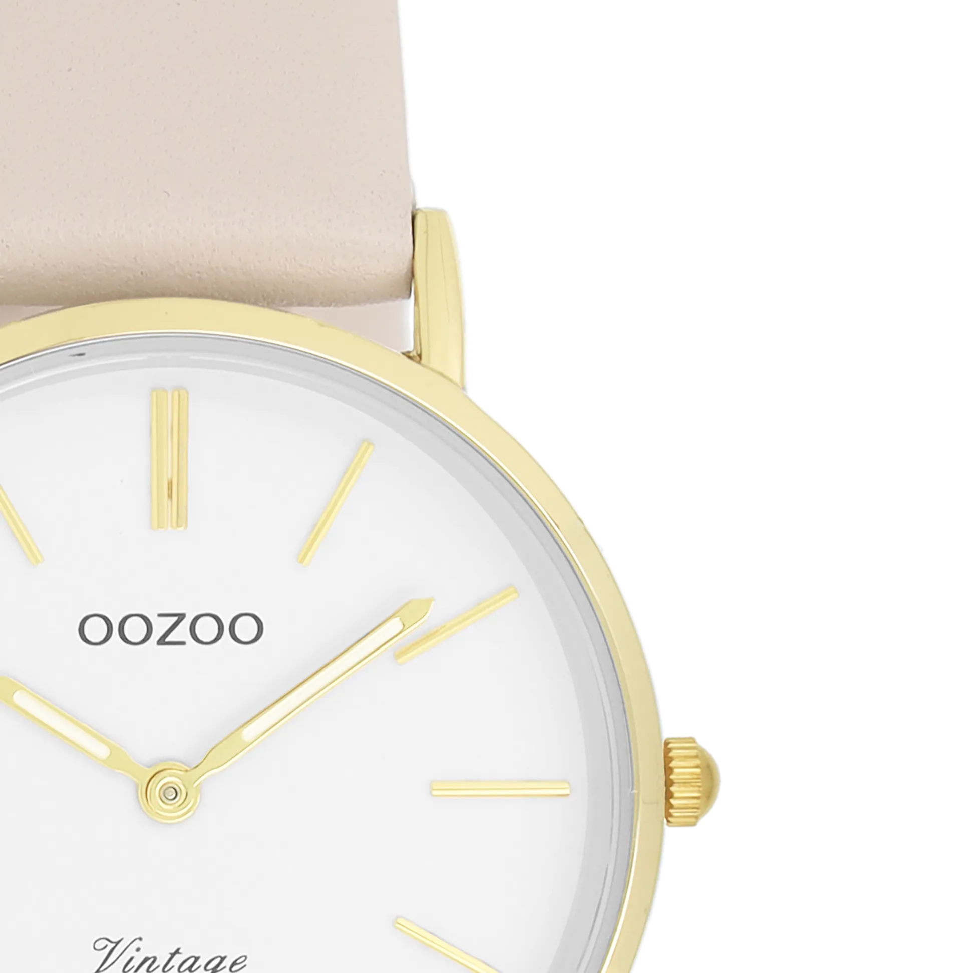 Gold coloured OOZOO watch with beige leather strap - C20393