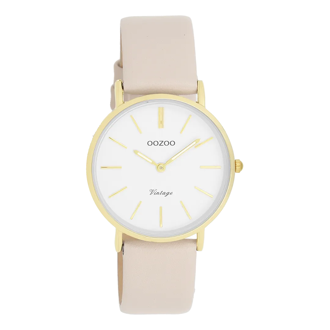 Gold coloured OOZOO watch with beige leather strap - C20393