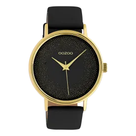 Gold coloured OOZOO watch with black leather strap - C10837